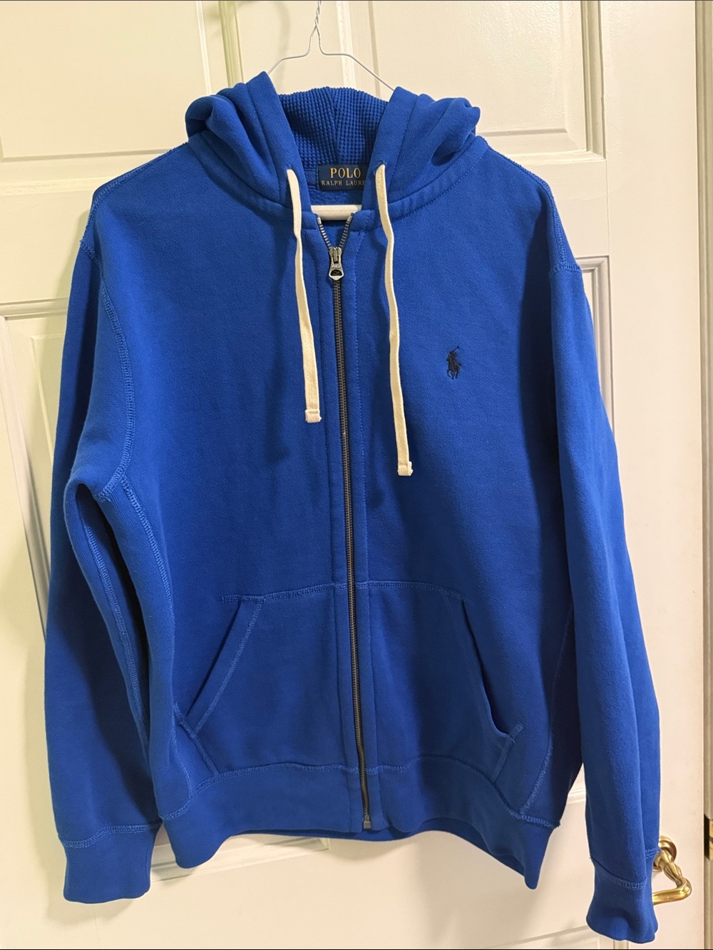 Ralph Lauren Polo Royal Blue Full Zip Hoodie with Contrast Drawstrings. Sz M
